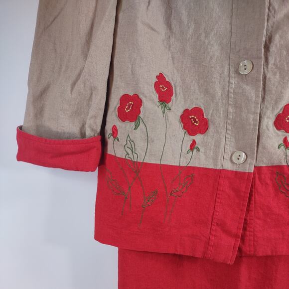 Vintage R & K Linen Blend Poppy Flower Dress Set, Size 14W - Picture 5 of 8